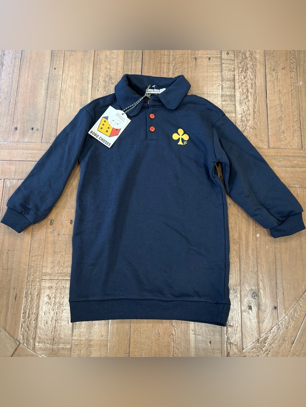 Bobo Choses Clover Polo Sweatshirt Dress Girls 4-5 Years Navy Collared Organic